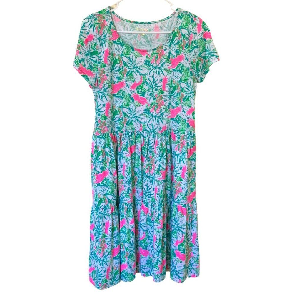 Lilly Pulitzer Geanna Swing Tiered Dress Just Wing It Botanical Green Size M - Picture 8 of 8